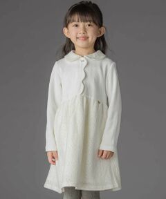BeBe Petits Pois Vert / ベベ プチ ポワ ヴェール ミニ丈・ひざ丈ワンピース | ニットリブ+レース起毛ドッキング長袖ワンピース(95~150cm)