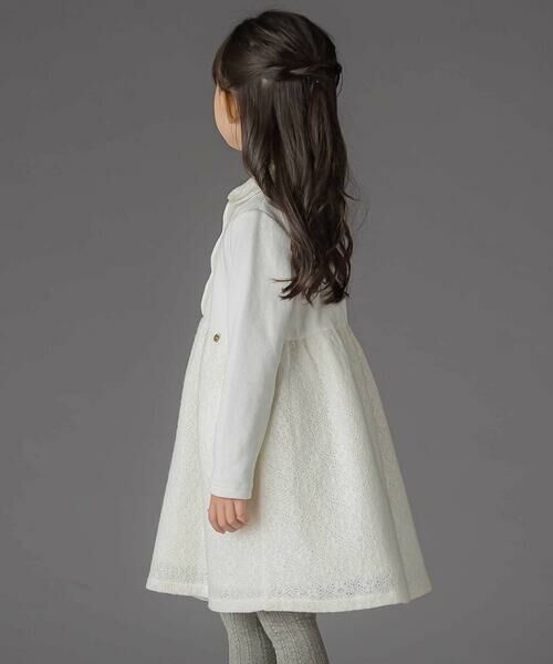 BeBe Petits Pois Vert / ベベ プチ ポワ ヴェール ミニ丈・ひざ丈ワンピース | ニットリブ+レース起毛ドッキング長袖ワンピース(95~150cm) | 詳細2