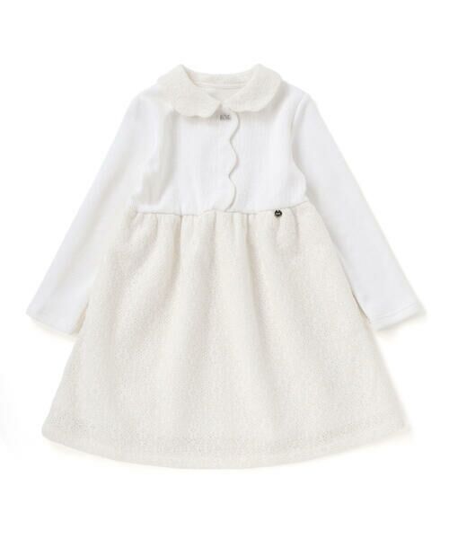 BeBe Petits Pois Vert / ベベ プチ ポワ ヴェール ミニ丈・ひざ丈ワンピース | ニットリブ+レース起毛ドッキング長袖ワンピース(95~150cm) | 詳細3