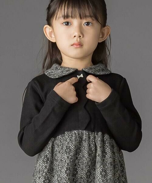 BeBe Petits Pois Vert / ベベ プチ ポワ ヴェール ミニ丈・ひざ丈ワンピース | ニットリブ+レース起毛ドッキング長袖ワンピース(95~150cm) | 詳細15