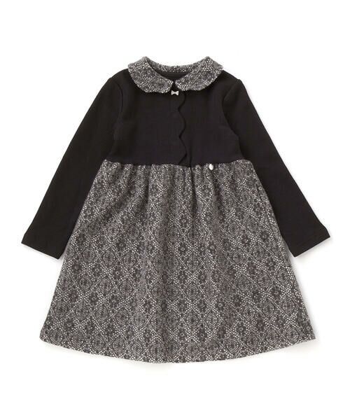 BeBe Petits Pois Vert / ベベ プチ ポワ ヴェール ミニ丈・ひざ丈ワンピース | ニットリブ+レース起毛ドッキング長袖ワンピース(95~150cm) | 詳細17