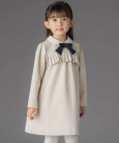 BeBe Petits Pois Vert / ベベ プチ ポワ ヴェール ミニ丈・ひざ丈ワンピース | ポンチ胸プリーツ長袖ワンピース(95~150cm)