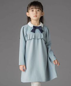 BeBe Petits Pois Vert / ベベ プチ ポワ ヴェール ミニ丈・ひざ丈ワンピース | ポンチ胸プリーツ長袖ワンピース(95~150cm)