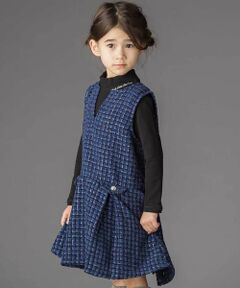 BeBe Petits Pois Vert / ベベ プチ ポワ ヴェール ミニ丈・ひざ丈ワンピース | Aラインニットツイードジャンパースカート(95~150cm)