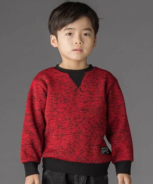 BeBe Petits Pois Vert / ベベ プチ ポワ ヴェール スウェット | まだら柄裏起毛トレーナー(95~150cm)(レッド系)