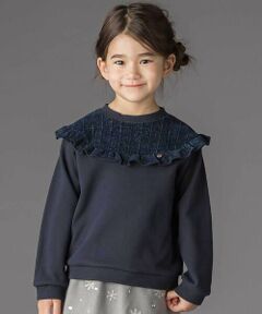 BeBe Petits Pois Vert / ベベ プチ ポワ ヴェール スウェット | ラメ起毛切り替え裏毛トレーナー(95~150cm)