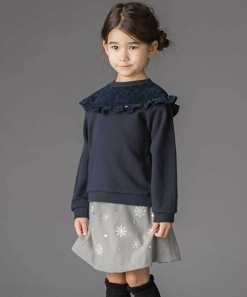 BeBe Petits Pois Vert / ベベ プチ ポワ ヴェール スウェット | ラメ起毛切り替え裏毛トレーナー(95~150cm) | 詳細2