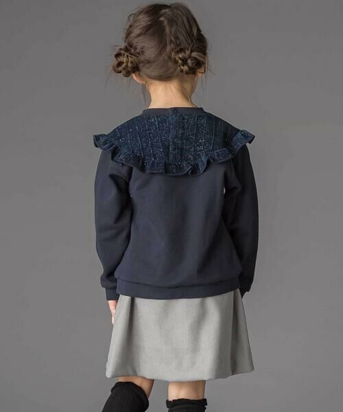 BeBe Petits Pois Vert / ベベ プチ ポワ ヴェール スウェット | ラメ起毛切り替え裏毛トレーナー(95~150cm) | 詳細4