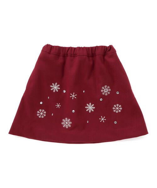 BeBe Petits Pois Vert/ベベ プチ ポワ ヴェール 雪刺しゅう+ラインストーンスカート(100~150cm) エンジ 110cm