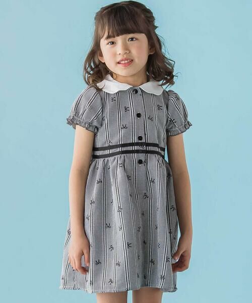BeBe Petits Pois Vert / ベベ プチ ポワ ヴェール ミニ丈・ひざ丈ワンピース | 【店舗限定】リボン刺しゅう＆無地 襟付きワンピース(95〜150cm)（ブラック系）