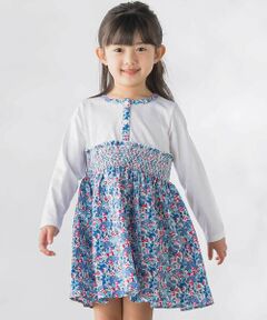 BeBe Petits Pois Vert / ベベ プチ ポワ ヴェール ミニ丈・ひざ丈ワンピース | 天竺+小花シャーリング長袖ワンピース(95~150cm)