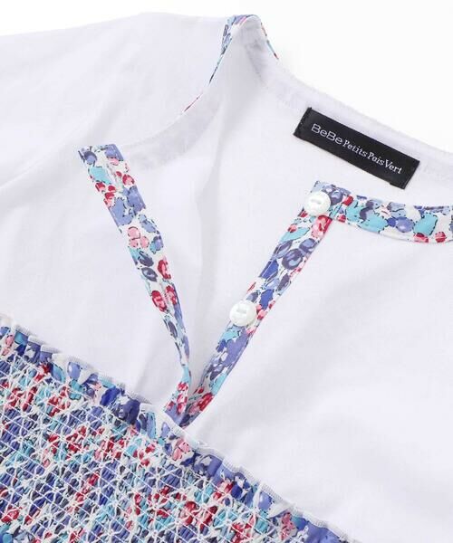 BeBe Petits Pois Vert / ベベ プチ ポワ ヴェール ミニ丈・ひざ丈ワンピース | 天竺+小花シャーリング長袖ワンピース(95~150cm) | 詳細7