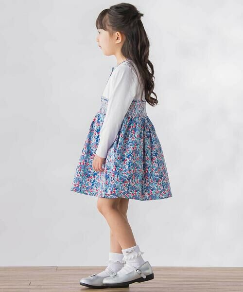 BeBe Petits Pois Vert / ベベ プチ ポワ ヴェール ミニ丈・ひざ丈ワンピース | 天竺+小花シャーリング長袖ワンピース(95~150cm) | 詳細3