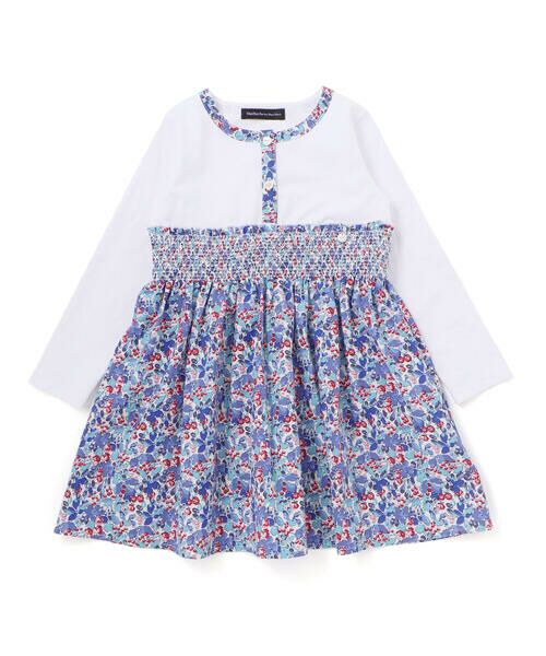 BeBe Petits Pois Vert / ベベ プチ ポワ ヴェール ミニ丈・ひざ丈ワンピース | 天竺+小花シャーリング長袖ワンピース(95~150cm) | 詳細4