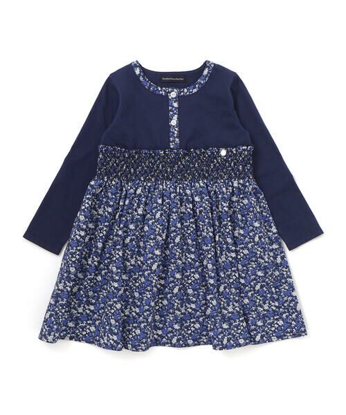 BeBe Petits Pois Vert / ベベ プチ ポワ ヴェール ミニ丈・ひざ丈ワンピース | 天竺+小花シャーリング長袖ワンピース(95~150cm) | 詳細16
