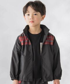 BeBe Petits Pois Vert / ベベ プチ ポワ ヴェール ブルゾン | 【お揃い】タフタ+チェック切り替えジップアップブルゾン(95~150cm)