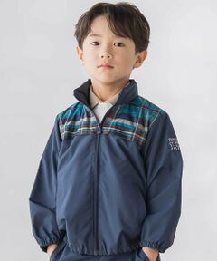 BeBe Petits Pois Vert / ベベ プチ ポワ ヴェール ブルゾン | 【お揃い】タフタ+チェック切り替えジップアップブルゾン(95~150cm)