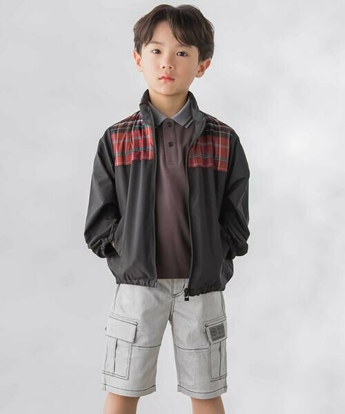 BeBe Petits Pois Vert / ベベ プチ ポワ ヴェール ブルゾン | 【お揃い】タフタ+チェック切り替えジップアップブルゾン(95~150cm) | 詳細2