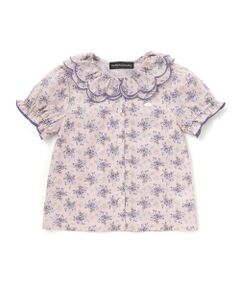 BeBe Petits Pois Vert / ベベ プチ ポワ ヴェール シャツ・ブラウス | バラ柄スカラップ襟半袖ブラウス(95~150cm)