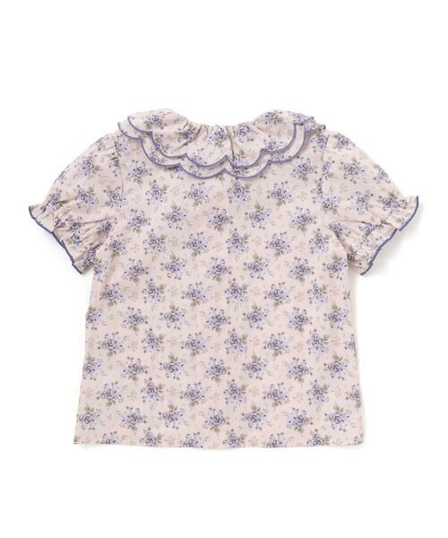 BeBe Petits Pois Vert / ベベ プチ ポワ ヴェール シャツ・ブラウス | バラ柄スカラップ襟半袖ブラウス(95~150cm) | 詳細6