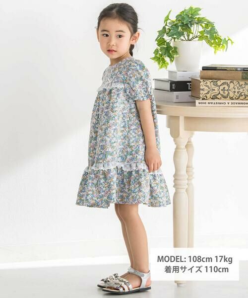 BeBe Petits Pois Vert / ベベ プチ ポワ ヴェール ミニ丈・ひざ丈ワンピース | 花刺しゅう＋花プリントワンピース(95~150cm) | 詳細1