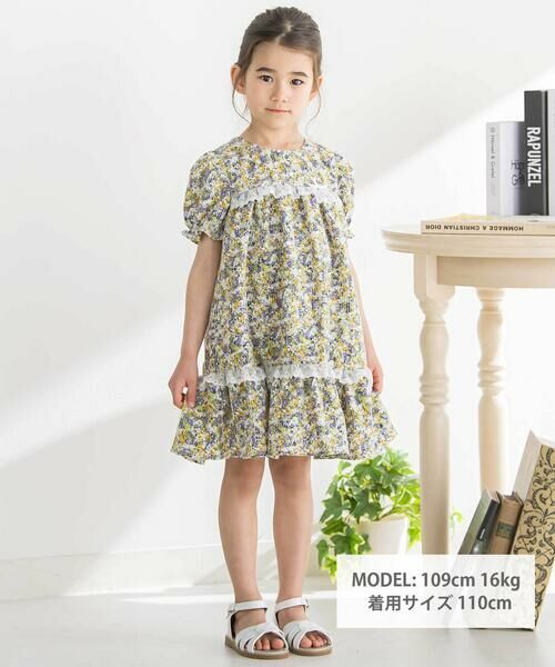 BeBe Petits Pois Vert / ベベ プチ ポワ ヴェール ミニ丈・ひざ丈ワンピース | 花刺しゅう＋花プリントワンピース(95~150cm) | 詳細5