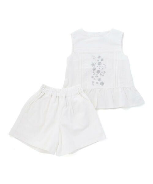 BeBe Petits Pois Vert / ベベ プチ ポワ ヴェール その他トップス | 刺しゅう入り花柄ブラウス＋キュロットセット(95~150cm) | 詳細1