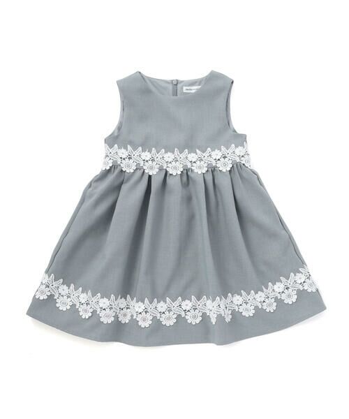 BeBe Petits Pois Vert / ベベ プチ ポワ ヴェール ミニ丈・ひざ丈ワンピース | レースポイント・キラキラジャンスカ(95~150cm)（ブルー）