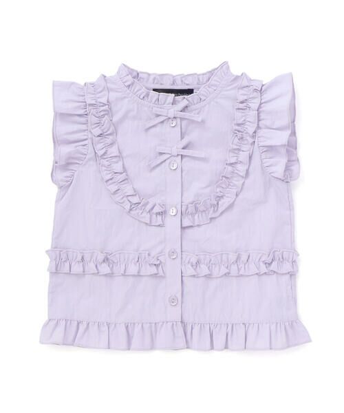 BeBe Petits Pois Vert / ベベ プチ ポワ ヴェール シャツ・ブラウス | ダブルリボンメロウブラウス(95~150cm)（パープル）