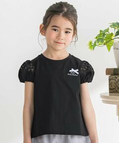 BeBe Petits Pois Vert / ベベ プチ ポワ ヴェール Tシャツ | 袖花オーガンジー切り替えトップス(95~160cm)