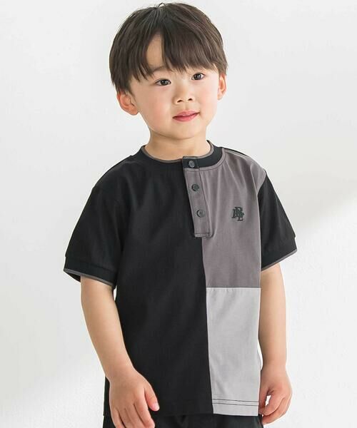 BeBe Petits Pois Vert / ベベ プチ ポワ ヴェール Tシャツ | キレイ天竺切り替え配色ハイショクTシャツ(95~160cm)（ブラック系）