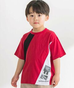 BeBe Petits Pois Vert / ベベ プチ ポワ ヴェール Tシャツ | ダイナミック斜め切り替えロゴTシャツ(95~150cm)