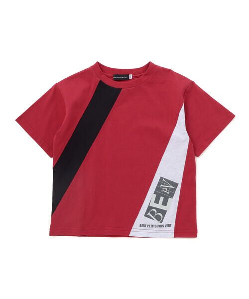 BeBe Petits Pois Vert / ベベ プチ ポワ ヴェール Tシャツ | ダイナミック斜め切り替えロゴTシャツ(95~150cm) | 詳細5