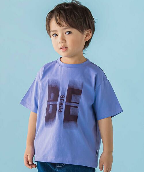 BeBe Petits Pois Vert / ベベ プチ ポワ ヴェール Tシャツ | 【店舗限定】グラデーションロゴ天竺半袖Tシャツ(95〜160cm)（ブルー）