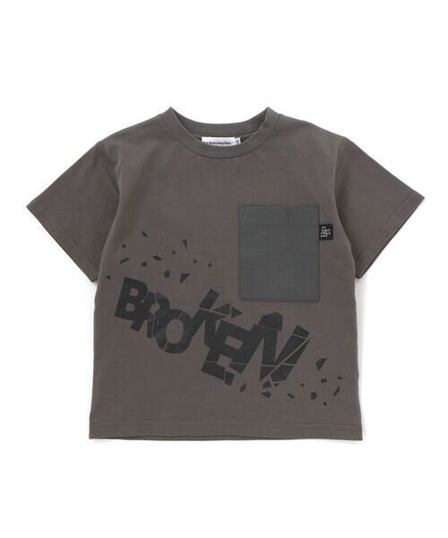 BeBe Petits Pois Vert / ベベ プチ ポワ ヴェール Tシャツ | 【店舗限定】ブロークンプリントポケット天竺半袖Tシャツ(95〜150cm)（ブラック系）