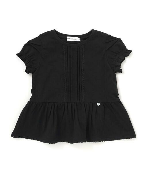 BeBe Petits Pois Vert / ベベ プチ ポワ ヴェール Tシャツ | 【店舗限定】レースタックフレア天竺半袖Tシャツ(95〜150cm)（ブラック）