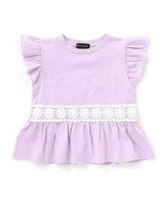 BeBe Petits Pois Vert / ベベ プチ ポワ ヴェール Tシャツ | フラワーレース切替フリルスリーブＴシャツ(95~160cm)