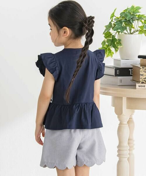 BeBe Petits Pois Vert / ベベ プチ ポワ ヴェール Tシャツ | フラワーレース切替フリルスリーブＴシャツ(95~160cm) | 詳細3