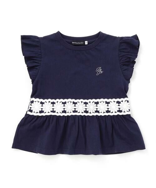 BeBe Petits Pois Vert / ベベ プチ ポワ ヴェール Tシャツ | フラワーレース切替フリルスリーブＴシャツ(95~160cm) | 詳細5