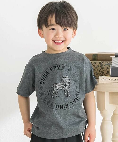 BeBe Petits Pois Vert / ベベ プチ ポワ ヴェール Tシャツ | サークルロゴ ライオンプリントTシャツ(95~160cm)（ブラック系）