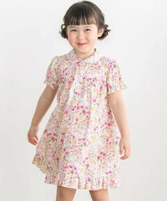 BeBe Petits Pois Vert / ベベ プチ ポワ ヴェール ミニ丈・ひざ丈ワンピース | 【店舗限定】フラワープリント半袖ギャザーワンピース(95〜150cm)
