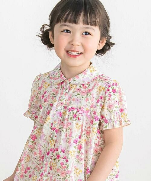 BeBe Petits Pois Vert / ベベ プチ ポワ ヴェール ミニ丈・ひざ丈ワンピース | 【店舗限定】フラワープリント半袖ギャザーワンピース(95〜150cm) | 詳細3