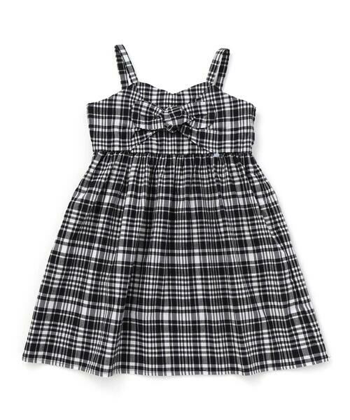 BeBe Petits Pois Vert / ベベ プチ ポワ ヴェール ミニ丈・ひざ丈ワンピース | 【店舗限定】チェックリボンワンピース(95~150cm)（ブラック系）