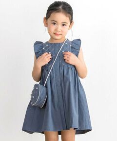 BeBe Petits Pois Vert / ベベ プチ ポワ ヴェール その他トップス | 【店舗限定】パール付きフリルショルダー ギャザーワンピース+ポシェットセット(95〜150cm)