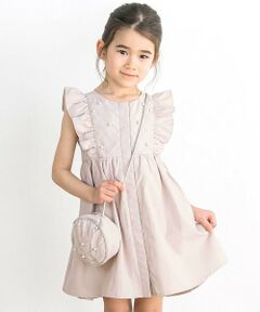 BeBe Petits Pois Vert / ベベ プチ ポワ ヴェール その他トップス | 【店舗限定】パール付きフリルショルダー ギャザーワンピース+ポシェットセット(95〜150cm)