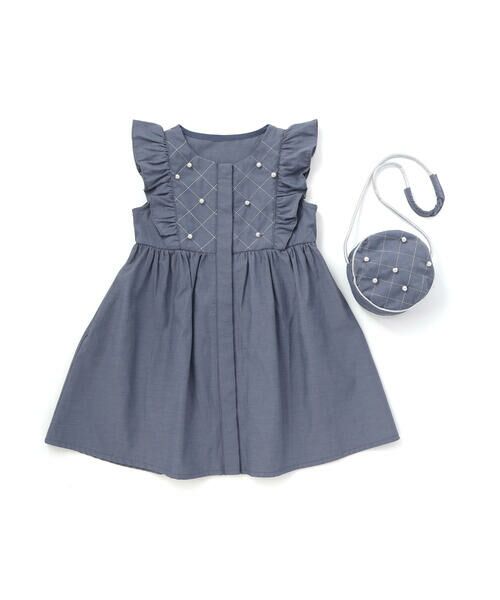 BeBe Petits Pois Vert / ベベ プチ ポワ ヴェール その他トップス | 【店舗限定】パール付きフリルショルダー ギャザーワンピース+ポシェットセット(95〜150cm) | 詳細4