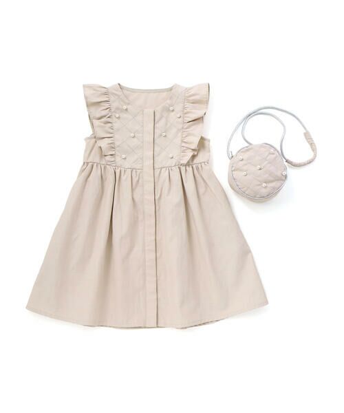 BeBe Petits Pois Vert / ベベ プチ ポワ ヴェール ミニ丈・ひざ丈ワンピース | 【店舗限定】パール付きフリルショルダー ギャザーワンピース+ポシェットセット(95〜150cm) | 詳細18
