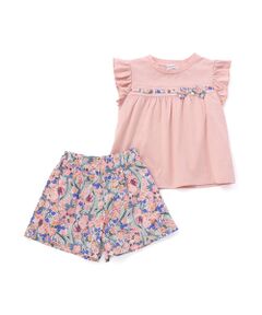 BeBe Petits Pois Vert / ベベ プチ ポワ ヴェール その他トップス | 【店舗限定】フラワーリボンフリルトップス＆ショートパンツセット(95〜150cm)