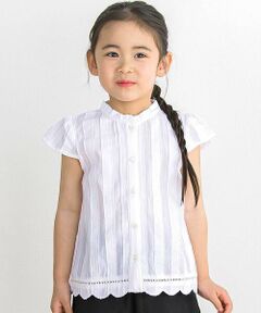 BeBe Petits Pois Vert / ベベ プチ ポワ ヴェール シャツ・ブラウス | 【店舗限定】立体ストライプ裾スカラップブラウス(95〜150cm)