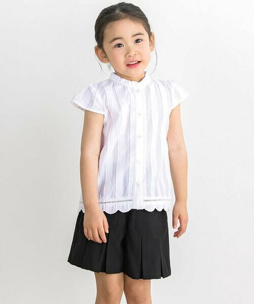 BeBe Petits Pois Vert / ベベ プチ ポワ ヴェール シャツ・ブラウス | 【店舗限定】立体ストライプ裾スカラップブラウス(95〜150cm) | 詳細2